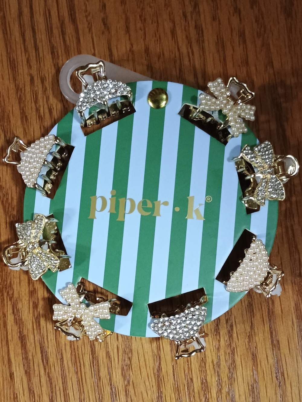 Piper K Pearl Rhinestone Mini Claw Hair Clips Set Bow Fan Gold Metallic NWTS